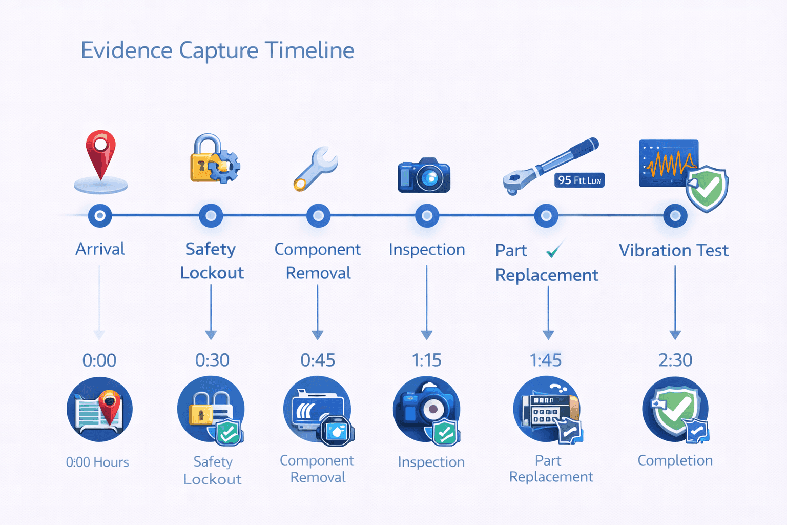 Timeline visualization of maintenance evidence capture points