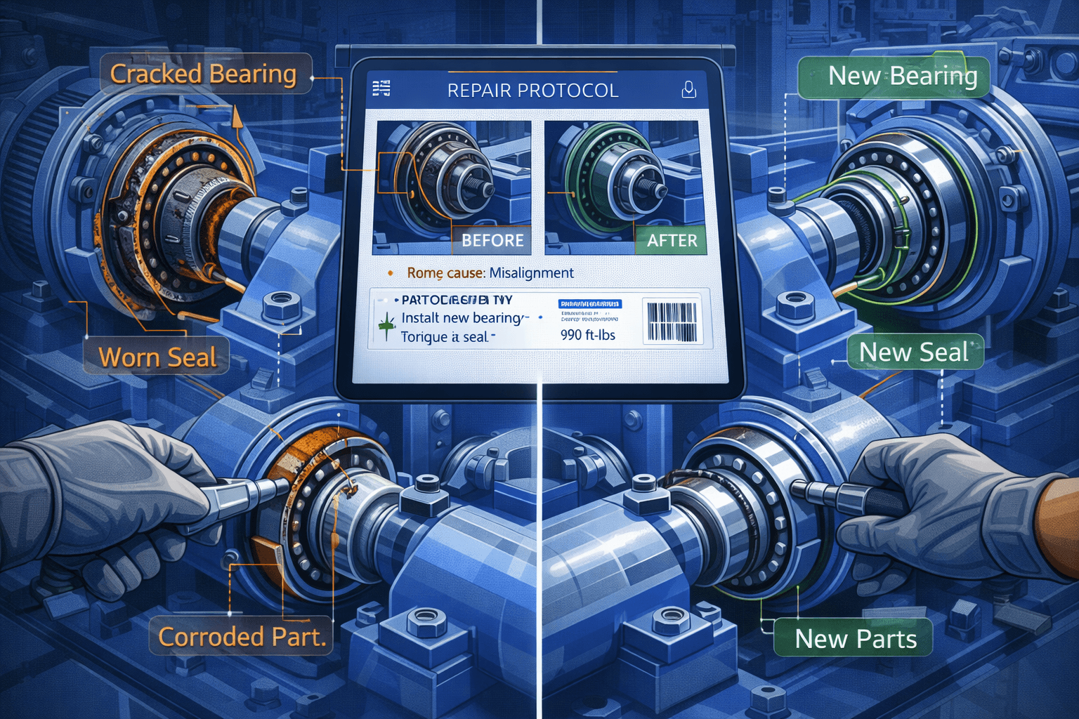 Repair and overhaul verification with protocol-driven documentation workflow