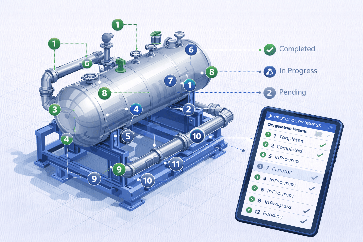 3D isometric view showing inspection point mapping and measurement locations